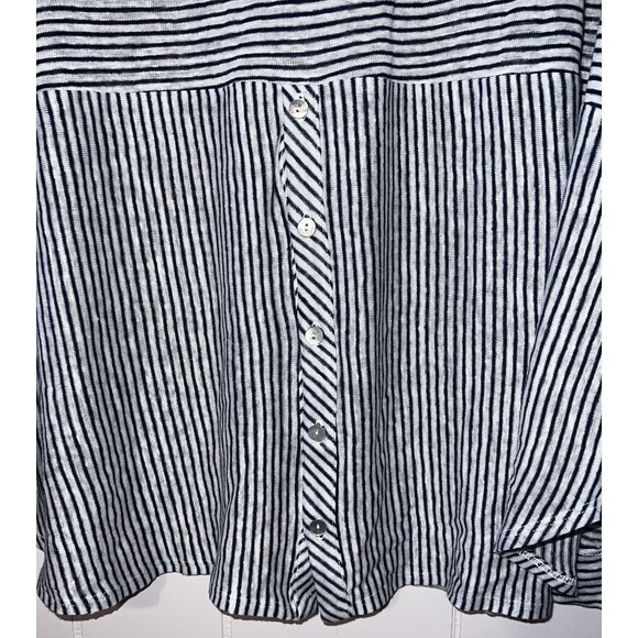 Adrienne Vittadini Linen Blouse Size 2X Black and Grey Stripes Half Sleeves - Picture 5 of 9